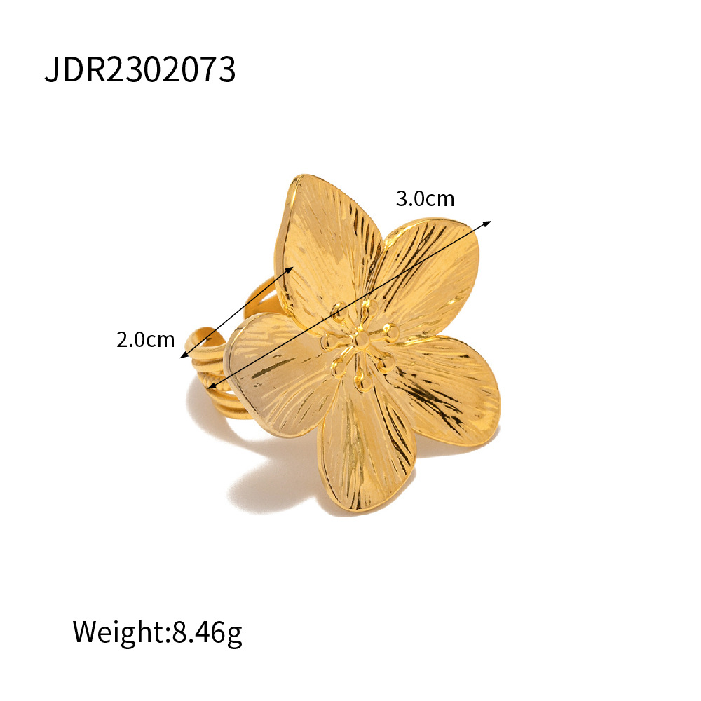 French Royal Style Dull Four-Petal Flower Exaggerated Inlaid African Turquoise Open Ring Advanced Design Combination