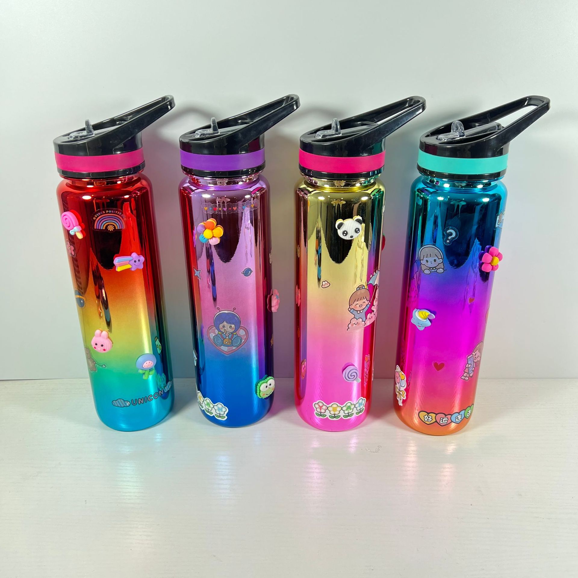 Spot High-End Electroplating Sports Cup 1600ml Water Cup Good-looking Gradient Electroplating Fitness Bounce Sports Bottle