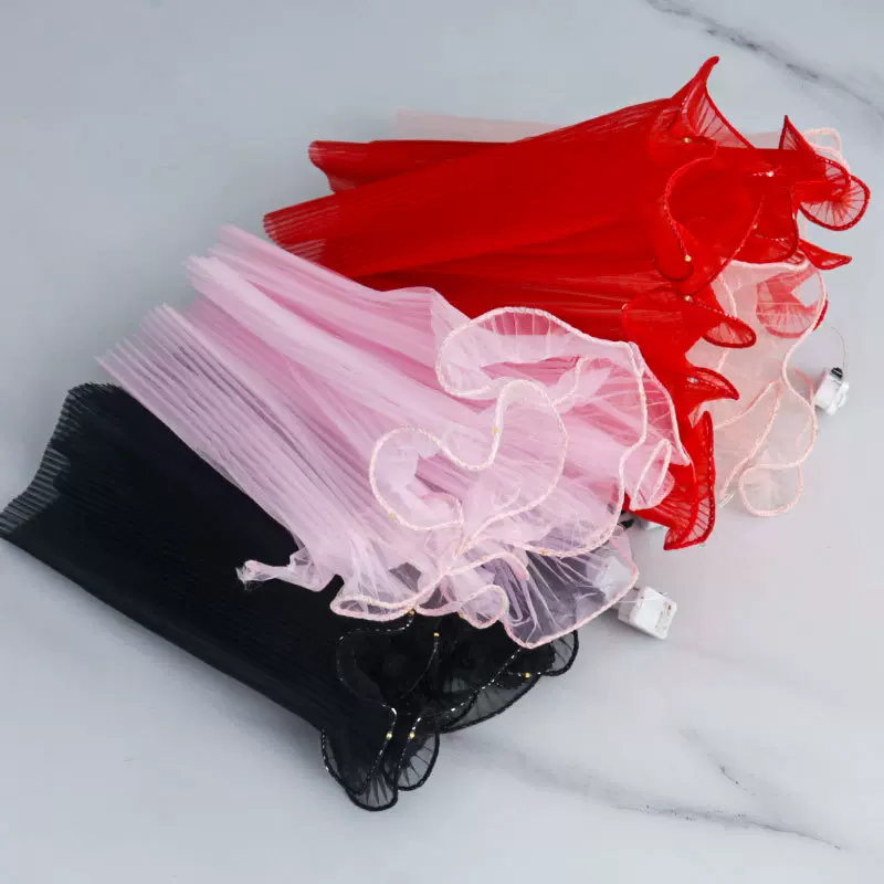 透明浪花纱七夕情人节玫瑰竖纹褶皱鲜花包发光网纱珍珠边装饰材料