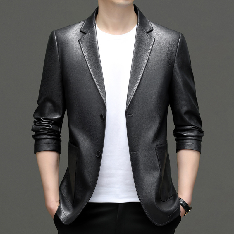 品牌代发绵羊皮真皮皮衣加绒西装领中年商务休闲男士爸爸皮衣夹克