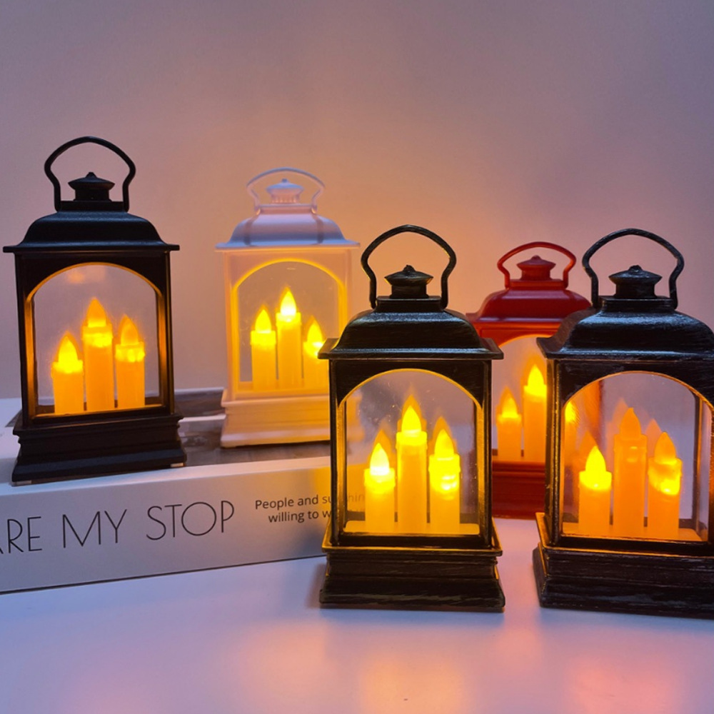 Small Flat Storm Lantern LED Electronic Three Candle 