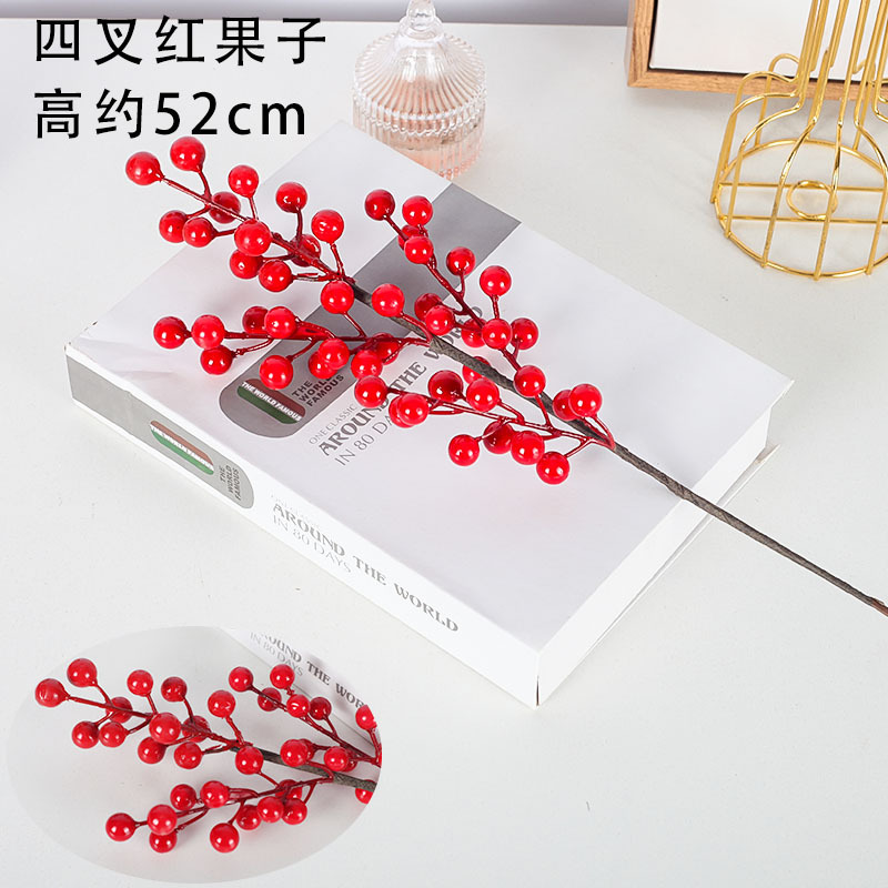 Fortune Fruit Hollyberry Simulation Berries Chinese Hawthorn Plastic Flowers Lunar New Year Flower Chinese New Year Decoration Artificial/Fake Flower Wholesale