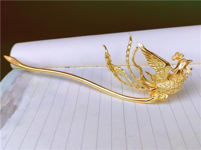 凤钗个性设计纯手工艺s凤凰簪发簪盘发银镀金凤簪汉服直销