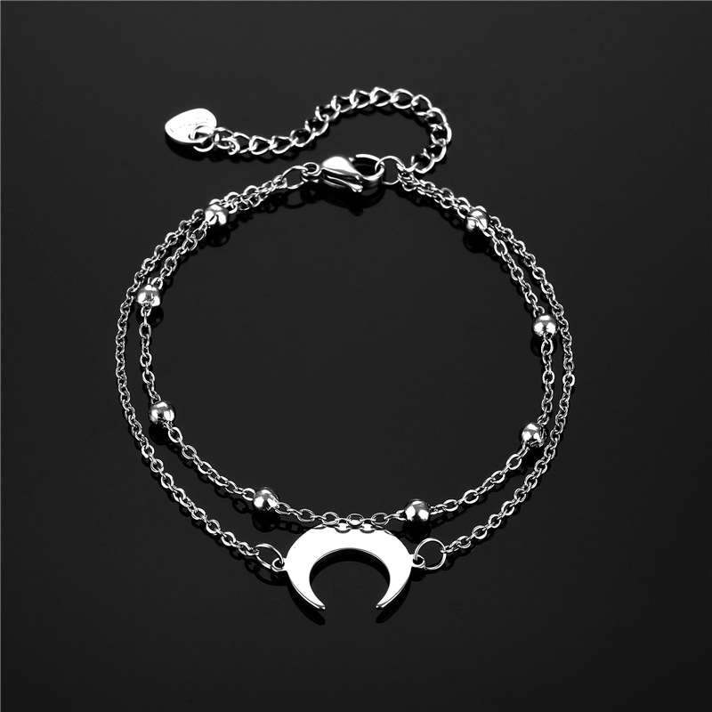 Amazon Trendy Jewelry Double-Layer Moon Titanium Steel Bracelet Female Fashion Net Red New Minimalist Design Crescent Bracelet