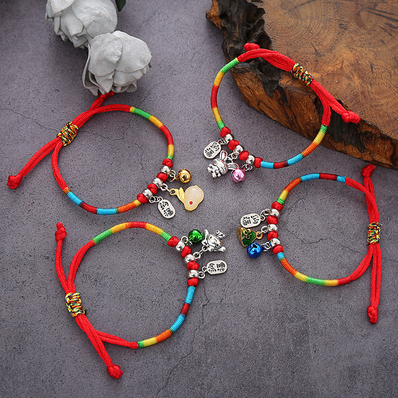 Dragon Boat Festival Zongzi Bracelet Handmade Weaving Ethnic Style Red Rope Colorful Braided Rope Alloy Rabbit Carrying Strap Small Gift Wholesale