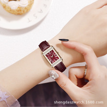 CHALAEL法国品牌新款方形高端镶钻小众真皮腕表时尚气质女士手表