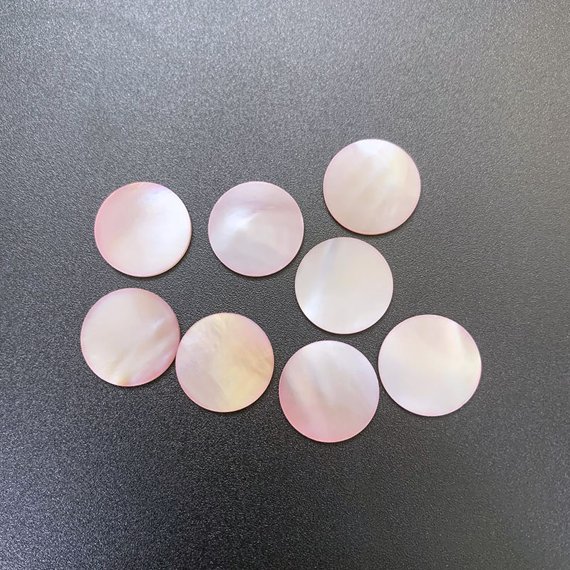 批发天然深海粉贝圆片diy饰品配件镶嵌项链半成品粉贝母戒面吊坠