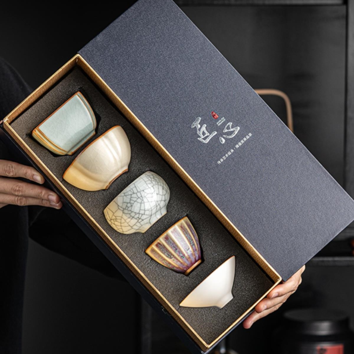 宋代五大名窑品茗杯功夫茶具陶瓷茶杯普洱茶盏文创礼品套装伴手礼