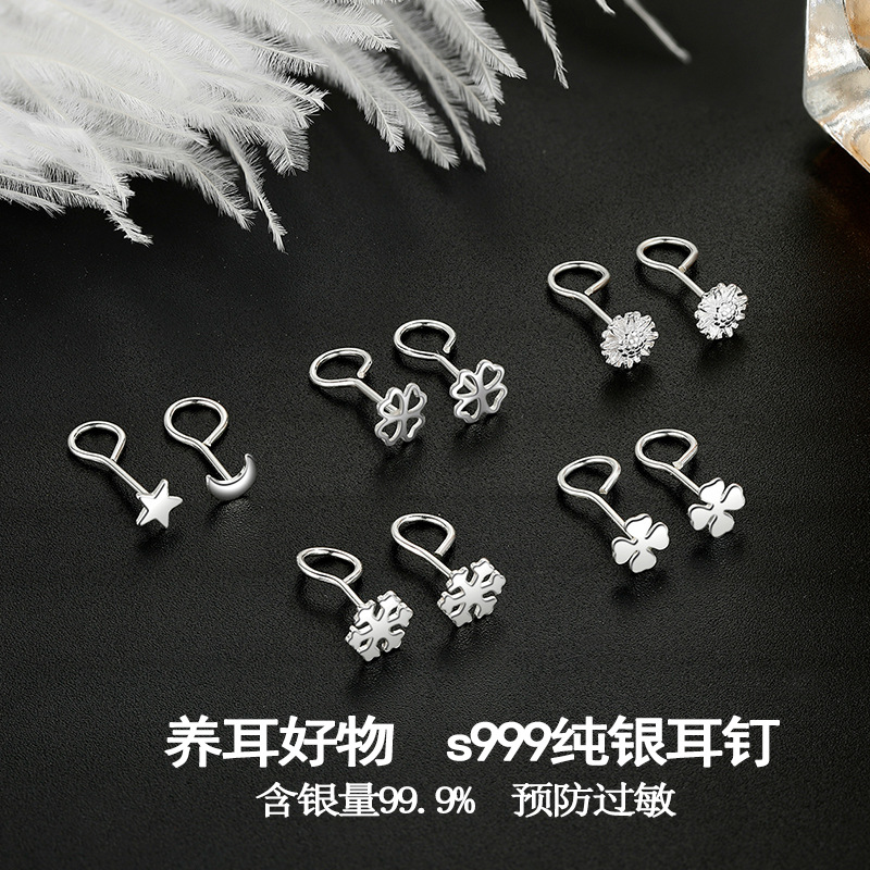 S999 Sterling Silver Hook Stud Earrings Female Butterfly Earrings Summer Niche Ear Bone Stud Pure Silver Ear Rings Factory Wholesale