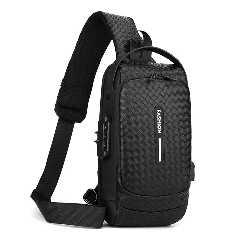 pu胸包 男士背包usb充电背包单肩胸前包 通勤背包防泼水斜跨胸包