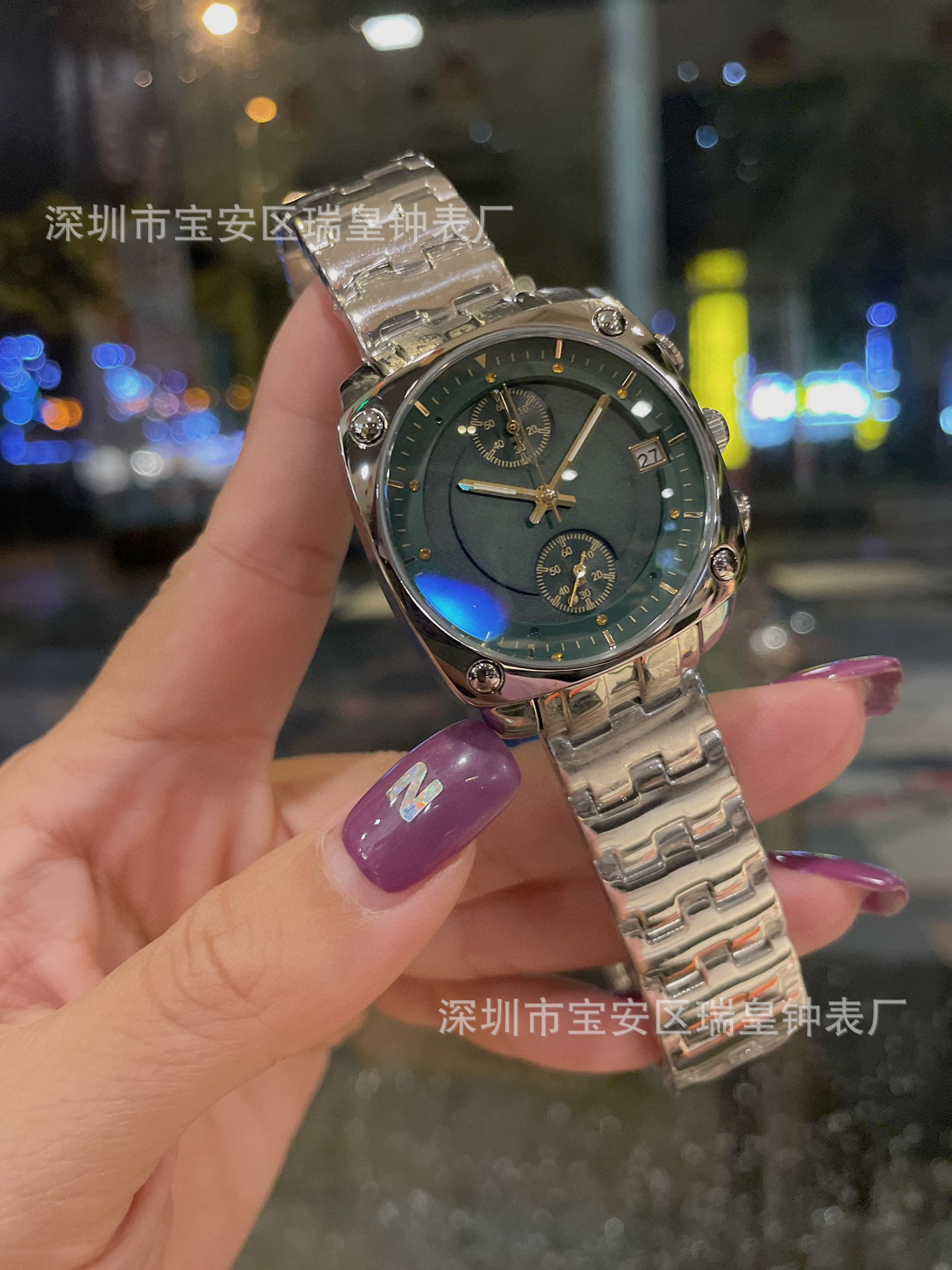 欧尚韩国潮牌tt方形五针多功能大表盘手表男女时尚大气百搭钢带表