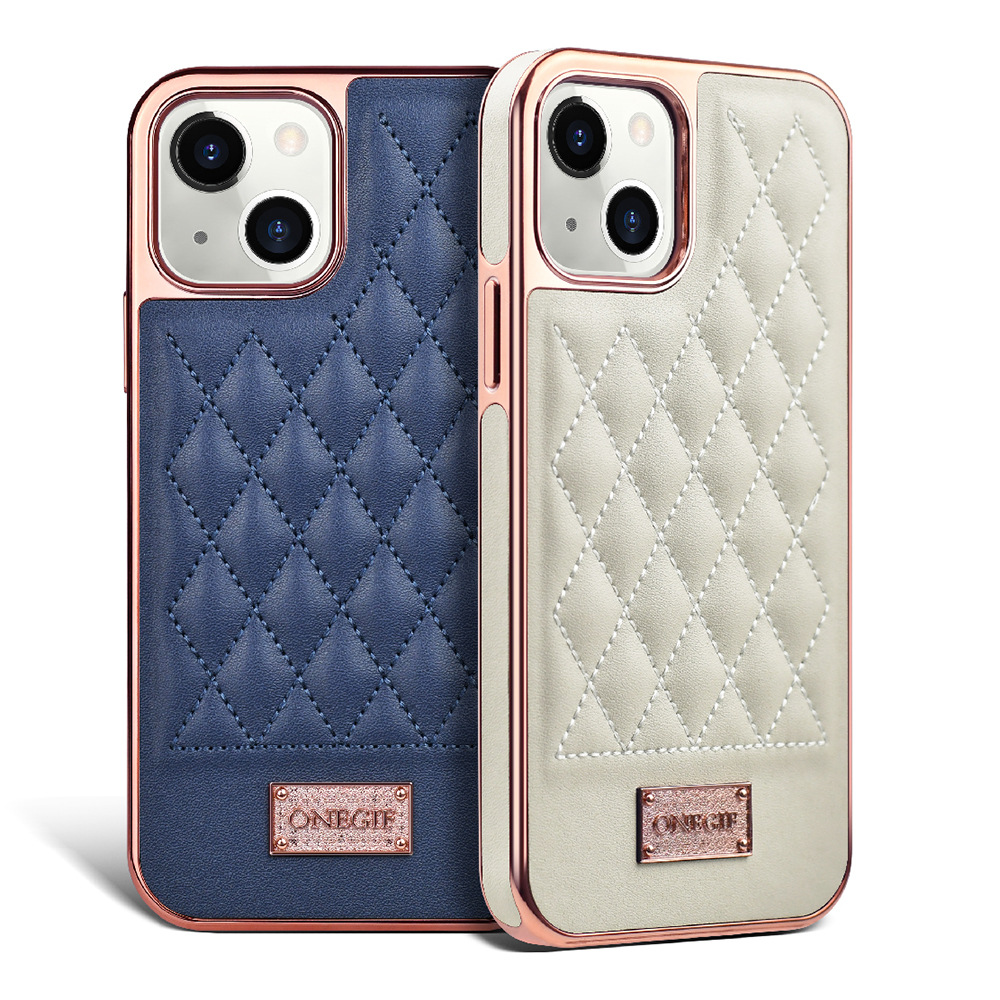 手机壳工厂苹果13promax 刺绣菱格手机皮套oem电镀手机保护套定制