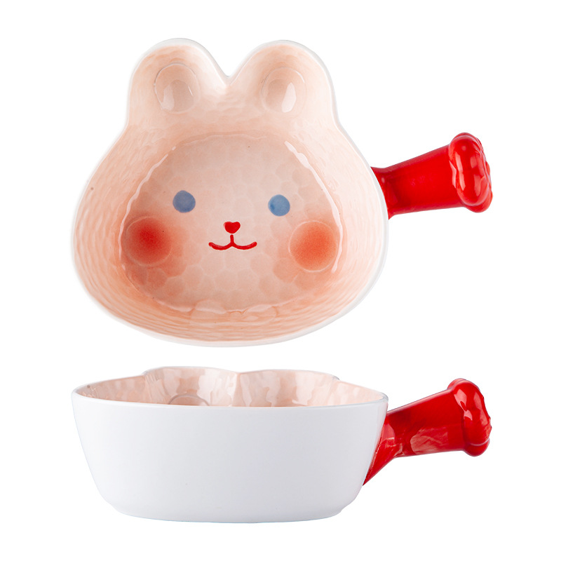 Cartoon Cute Girl Heart Ceramic Set Children's Rice Bowl Student Tableware 4-Piece Set Gift