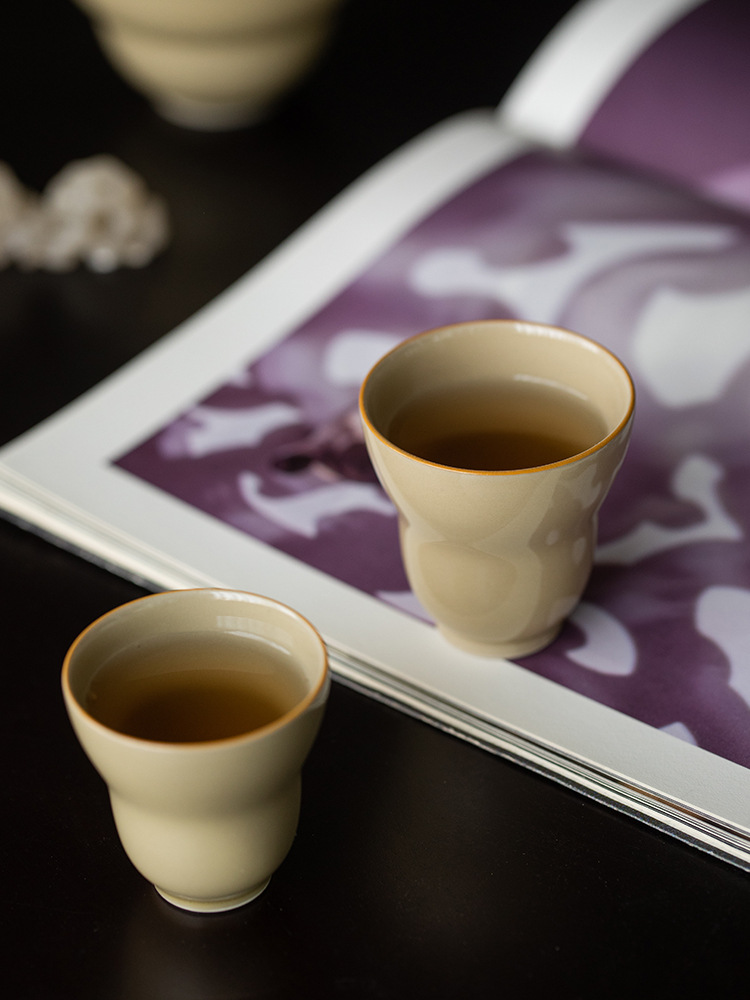 展瓷定窑黄葫芦杯陶瓷功夫茶具品茗杯主人杯单杯闻香杯复古家用杯