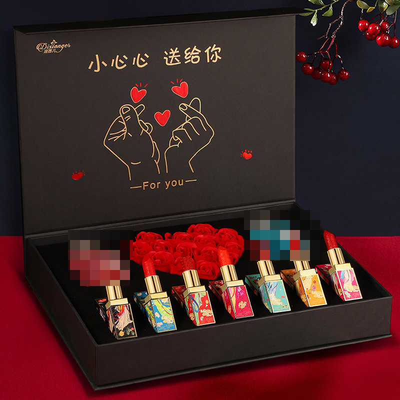 Wholesale Chinese-Style Carved Lipstick Perfume Rose Set Gift Box Birthday Gift for Girlfriend on Valentine's Day