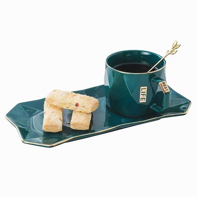 Diamond Coffee Set Set Combination Nordic Style Tea Tray Light Luxury Tray Household Rectangular Creative Dinner Plate Exquisite
