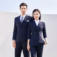 商务职业正装西装4S店销售经理新款高端双排扣男士条纹西服套装