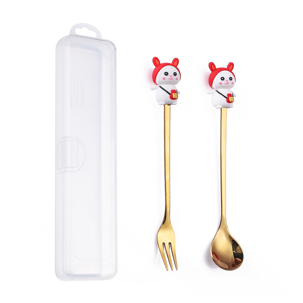 Q Christmas Dessert Spork Set Cute Doll Dessert Spoon Cartoon Tableware Fruit Fork Portable Coffee Spoon