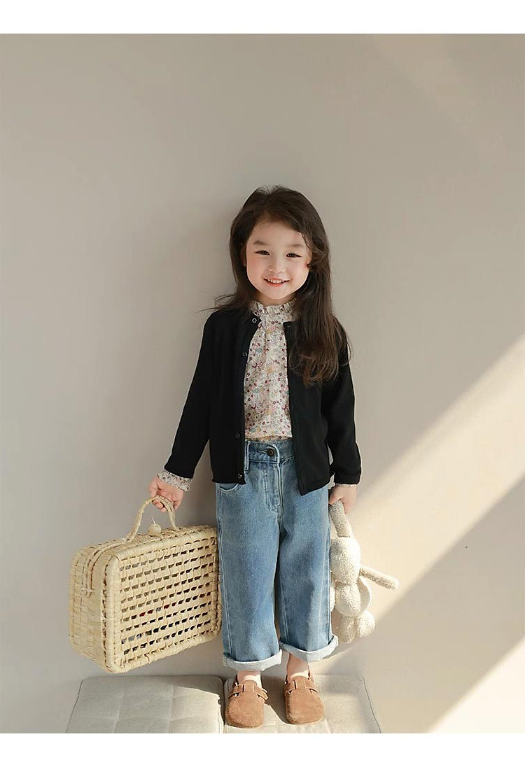 Girls curled solid color sweater cardigan autumn new children's fashion all-match casual cardigan