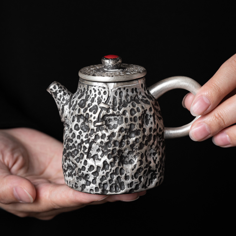 手工复古鎏金锤纹银彩泡茶壶日式家用大容量茶壶陶瓷带过滤泡茶器