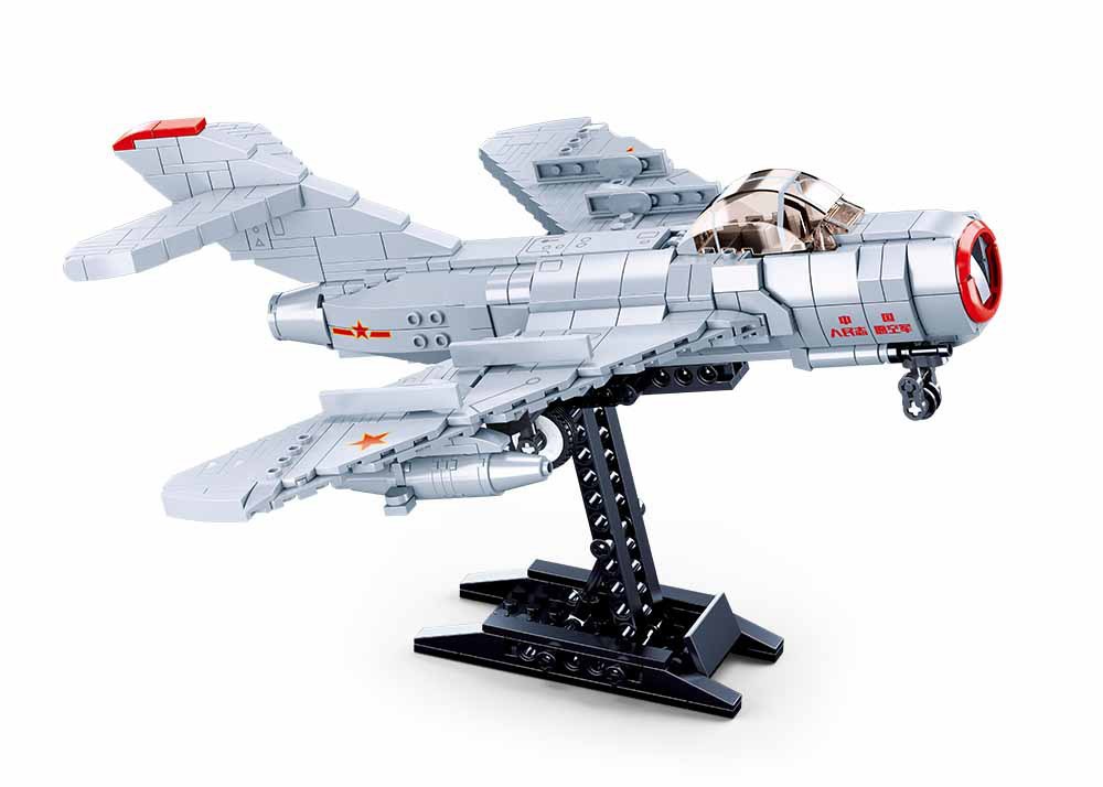 小鲁班积木儿童益智玩具男孩军事0983米格-15比斯战斗机