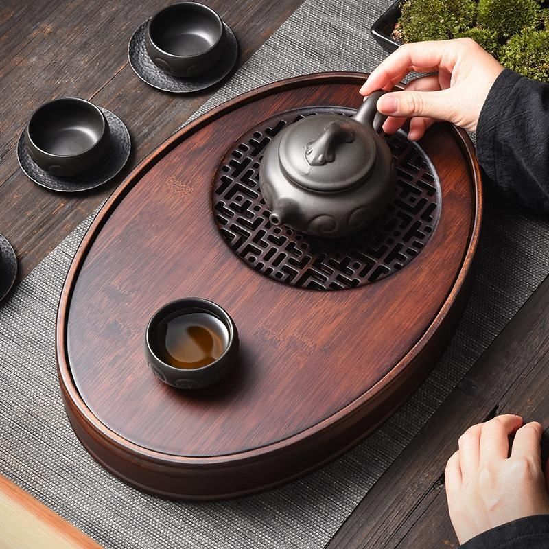 家用胡桃色储水式茶盘椭圆形茶托盘简约家居百搭茶台盛水盘-阿里巴巴