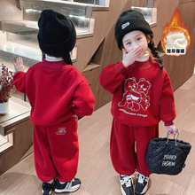 女童冬装年服卡通套装2024龙年新款中小童红色喜庆卫衣卫裤两件套