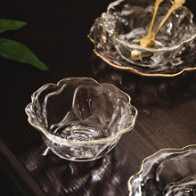 式 复古中玫瑰玻璃碗盘碟子 餐具小吃盘水果盘玻璃可爱家用甜品