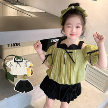 女童吊带蝴蝶结两件套2024夏季新款韩版套装一件代发洋气网红童装