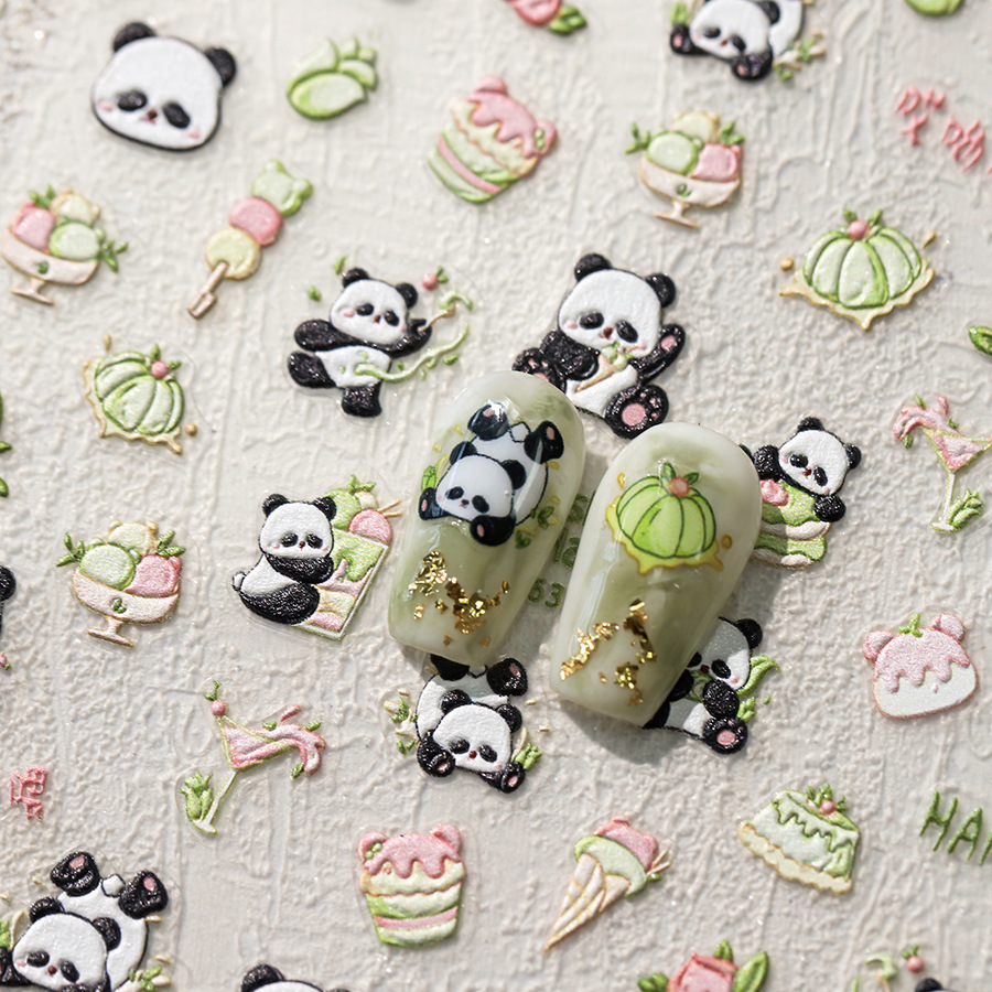 铁素新工艺薄透美甲贴纸卡通熊猫背胶甲贴美甲贴饰品mn362-阿里巴巴