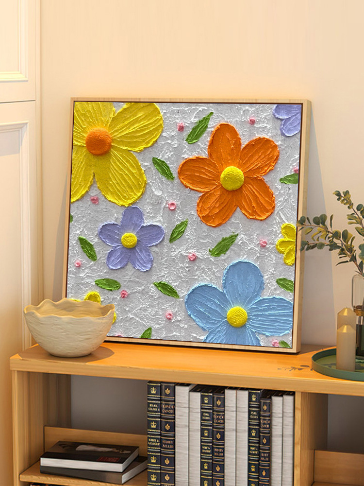 简约石英砂立体丙烯肌理画材料手工装饰画数字油画diy填充油彩画