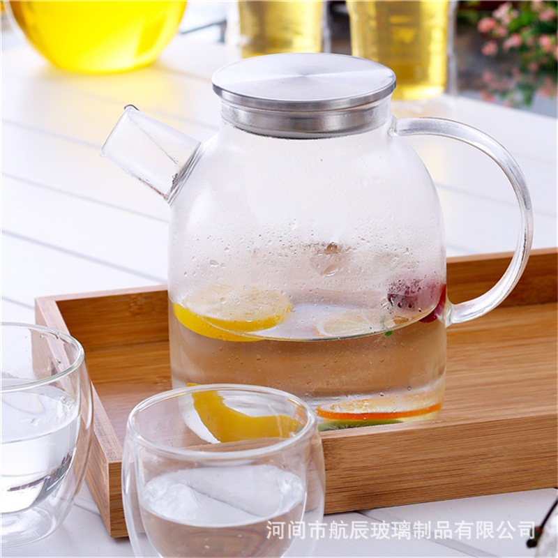 玻璃冷水壶手工吹制家用大容量果汁饮料扎壶定制竹盖凉水壶