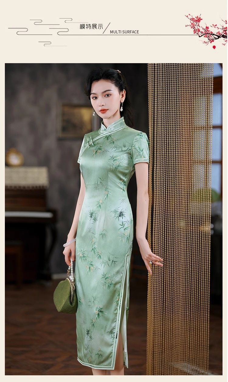 正品真丝桑蚕丝旗袍裙长款复古洋气年轻气质高贵典雅