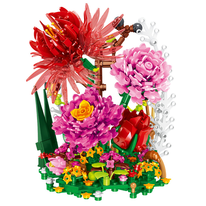 哲高mini积木创意玩具拼装diy玩具00977蔷薇永生花女孩子节日礼物