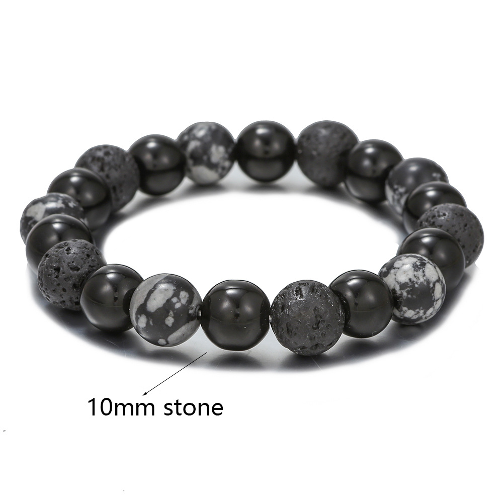 Popular Handmade Natural Volcanic Rock Snowflake Stone Beads Bracelet Men's Retro 10/8mm Elastic Beads Couple Bracelet