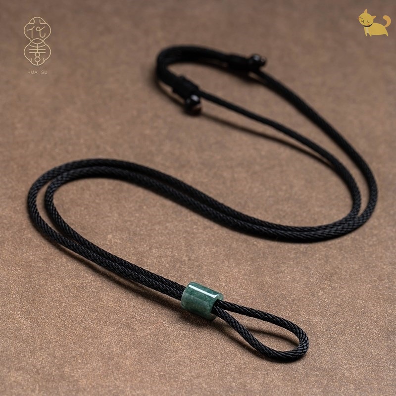 平安扣项链绳子戒指挂绳挂脖钻戒手工编织男女士情侣款黑色绳调节
