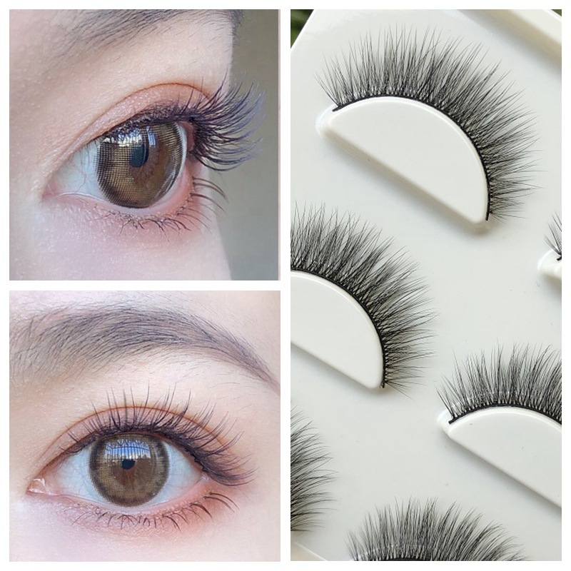 犬系睫毛3d假睫毛自然尖网红上眼毛卷翘浓密长款素颜新娘送胶水