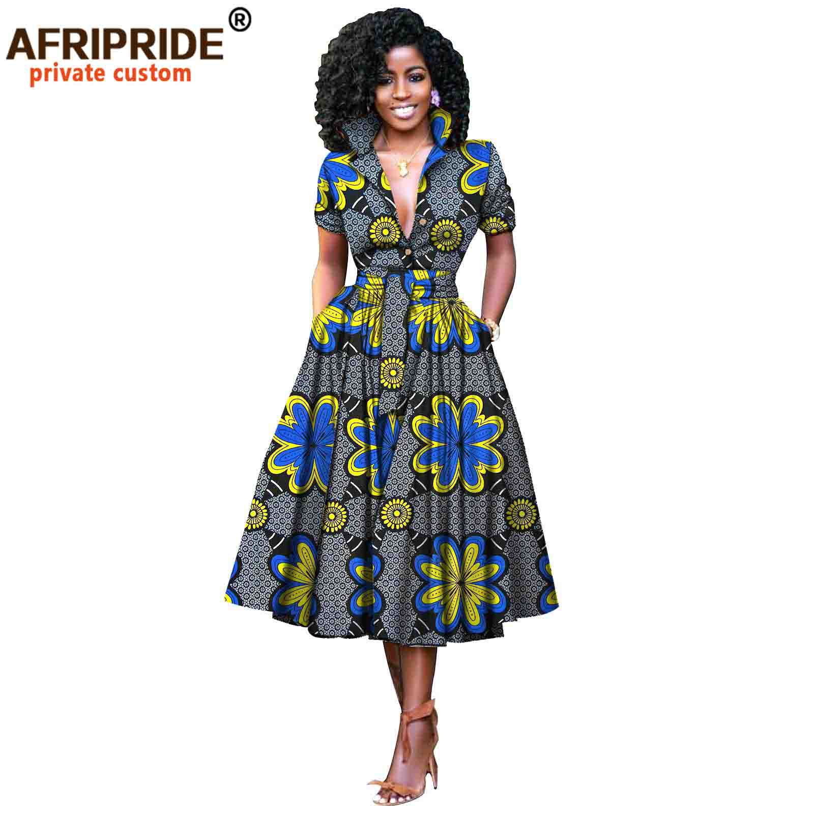 New African Ethnic Print Batik Women's V-neck plus Size Fashion Dress Afripride S2025072