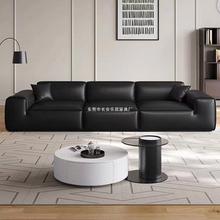 意式极简夏图沙发设计师客厅直排纳帕超纤皮大黑牛豆腐块网红沙发