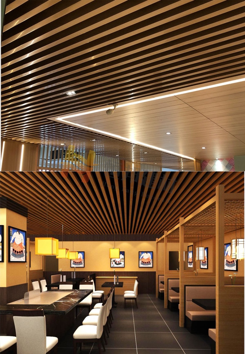 u型木纹铝方通天花吊顶 拉弯造型弧形铝方通 凹槽型材铝方管厂家