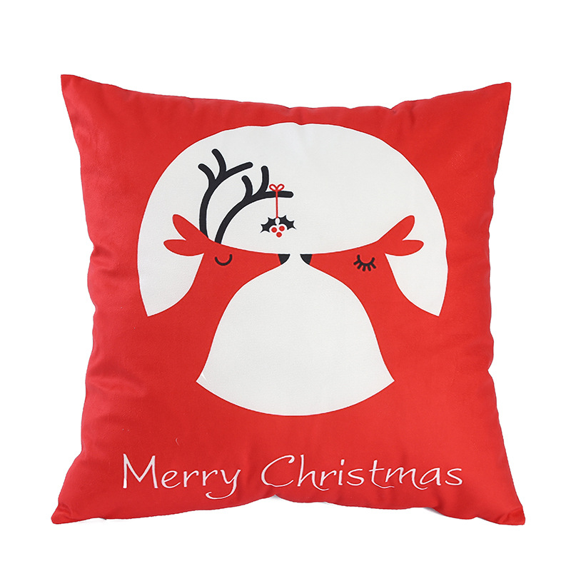 Christmas New Pillowcase Cotton Linen Printed Red Letter Elk Pillowcase Simple Style Pillowcase Factory Wholesale