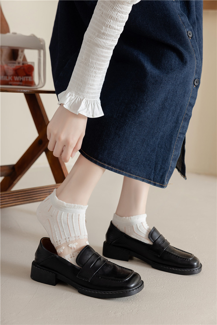 夏季新款船袜日系白色莫代尔卡丝jk女船袜薄款甜美风蝴蝶结花边袜