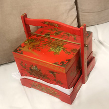 厂家直购双层木质食盒 婚庆陪嫁提篮 摄影道具红色复古装送餐饭盒