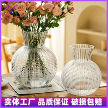 外贸轻奢高级感玻璃花瓶透明客厅鲜花插花水培ins风摆件圆球网格