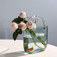 北欧创意气泡手拎提篮包包手提袋花瓶玻璃桌摆养简约培花瓶花器