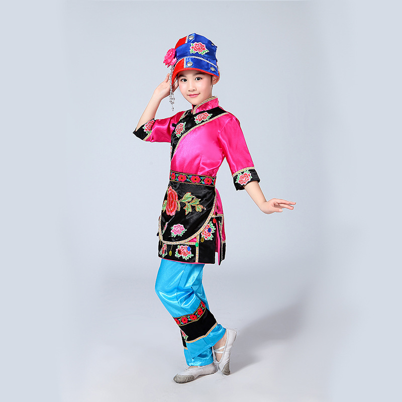 2021新款彝族儿童羌族演出服饰男女孩苗族土家族少数民族舞表演服