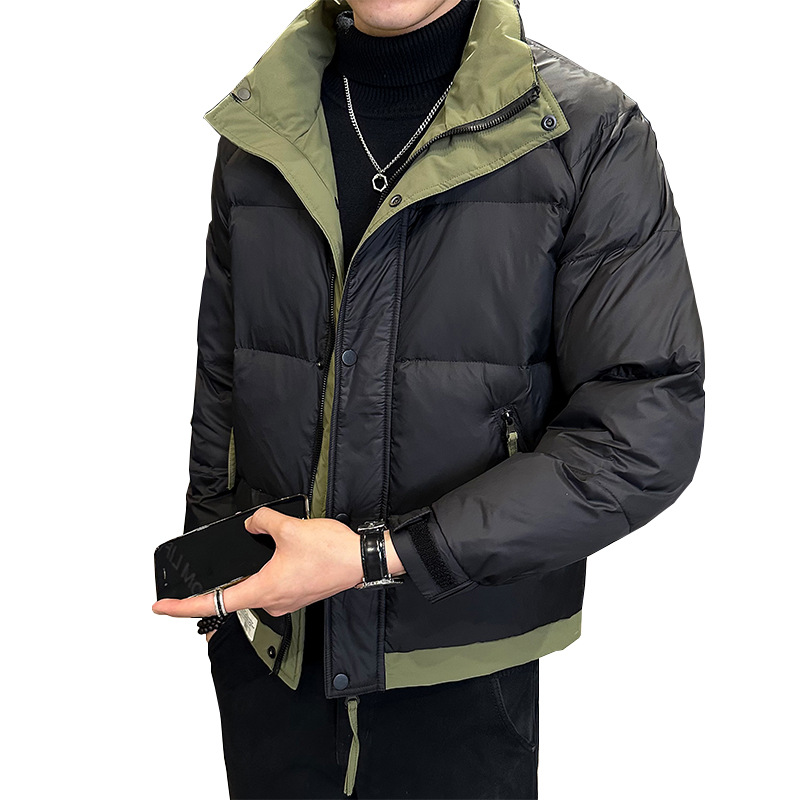 High-End down Jacket Men's Short 2023 Winter New Stand-up Collar Thermal Trendy Fashion Colorblock Student