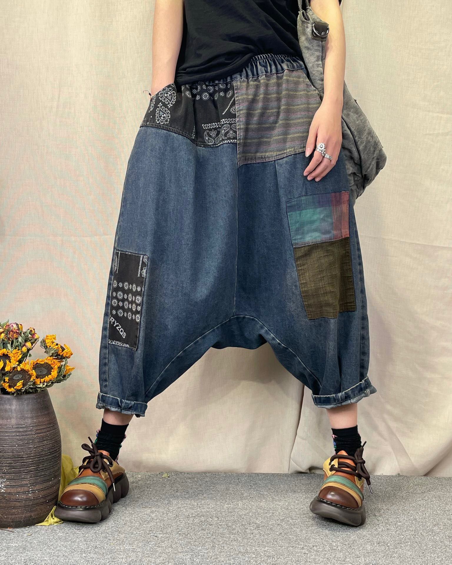 哈伦牛仔裤女吊裆图片