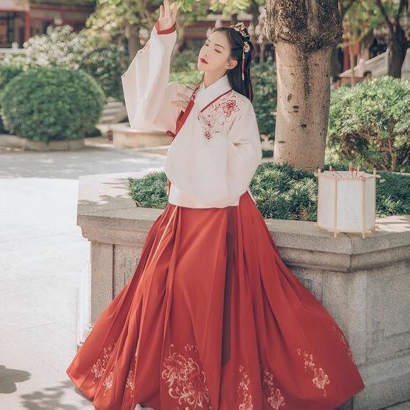 汉服女古装忘川彼岸花芙蓉月刺绣袄裙古风齐腰襦裙中国风绣花红色