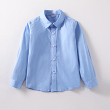 男童蓝色衬衫长袖上衣纯棉女童男孩寸衫小学生儿童校服蓝衬衣短袖